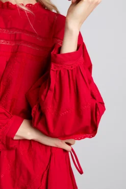 clancy all over embroidered mini dress - red