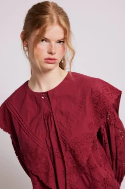 clementine embroidered collared mini dress - burgundy