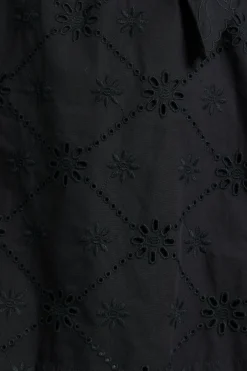 clementine embroidered collared mini dress - black