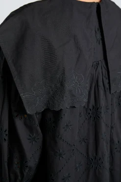 clementine embroidered collared mini dress - black