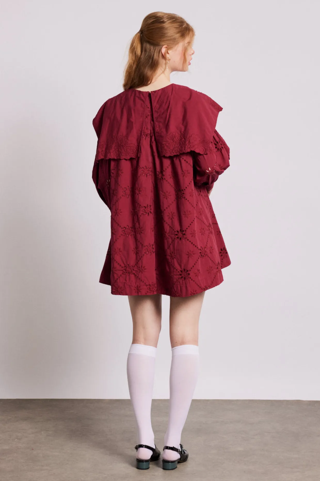 clementine embroidered collared mini dress - burgundy