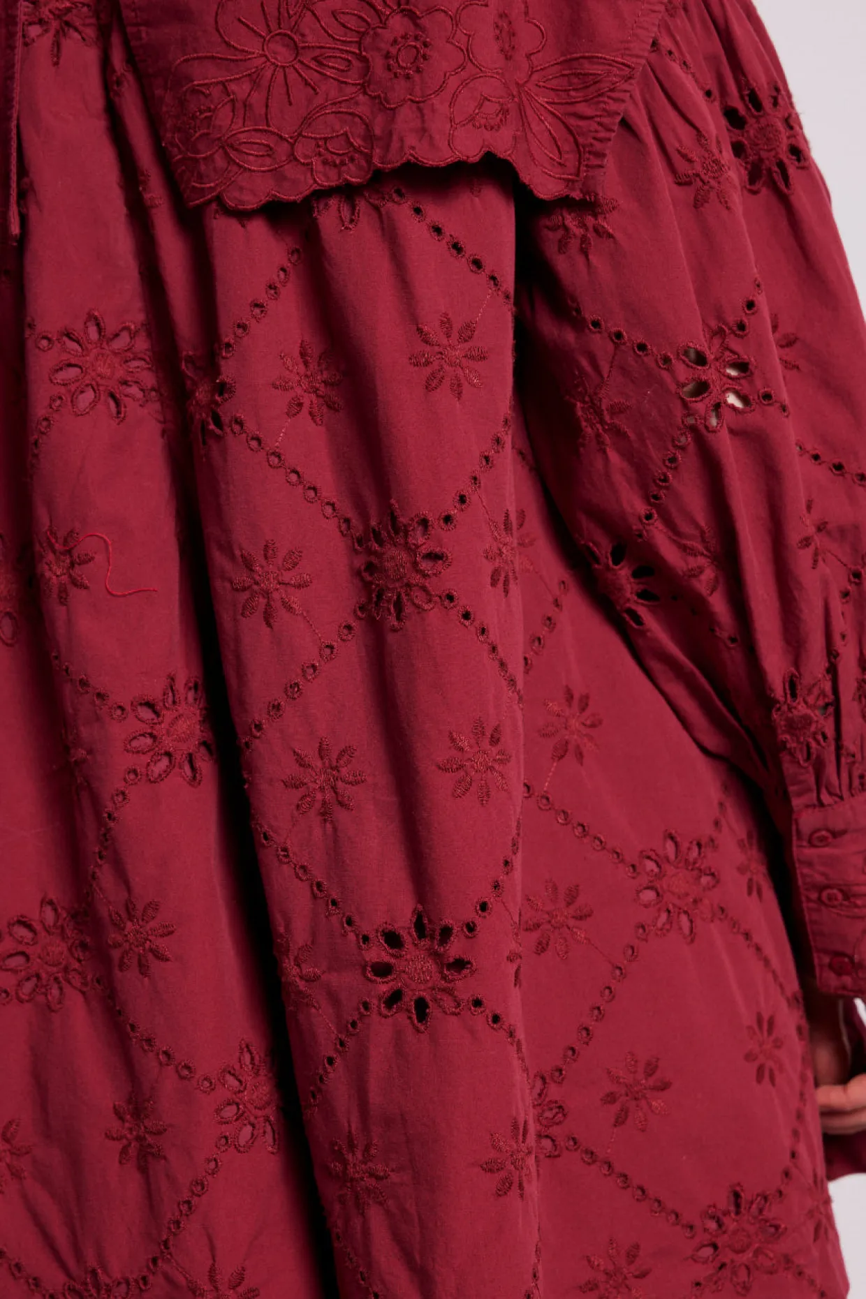 clementine embroidered collared mini dress - burgundy