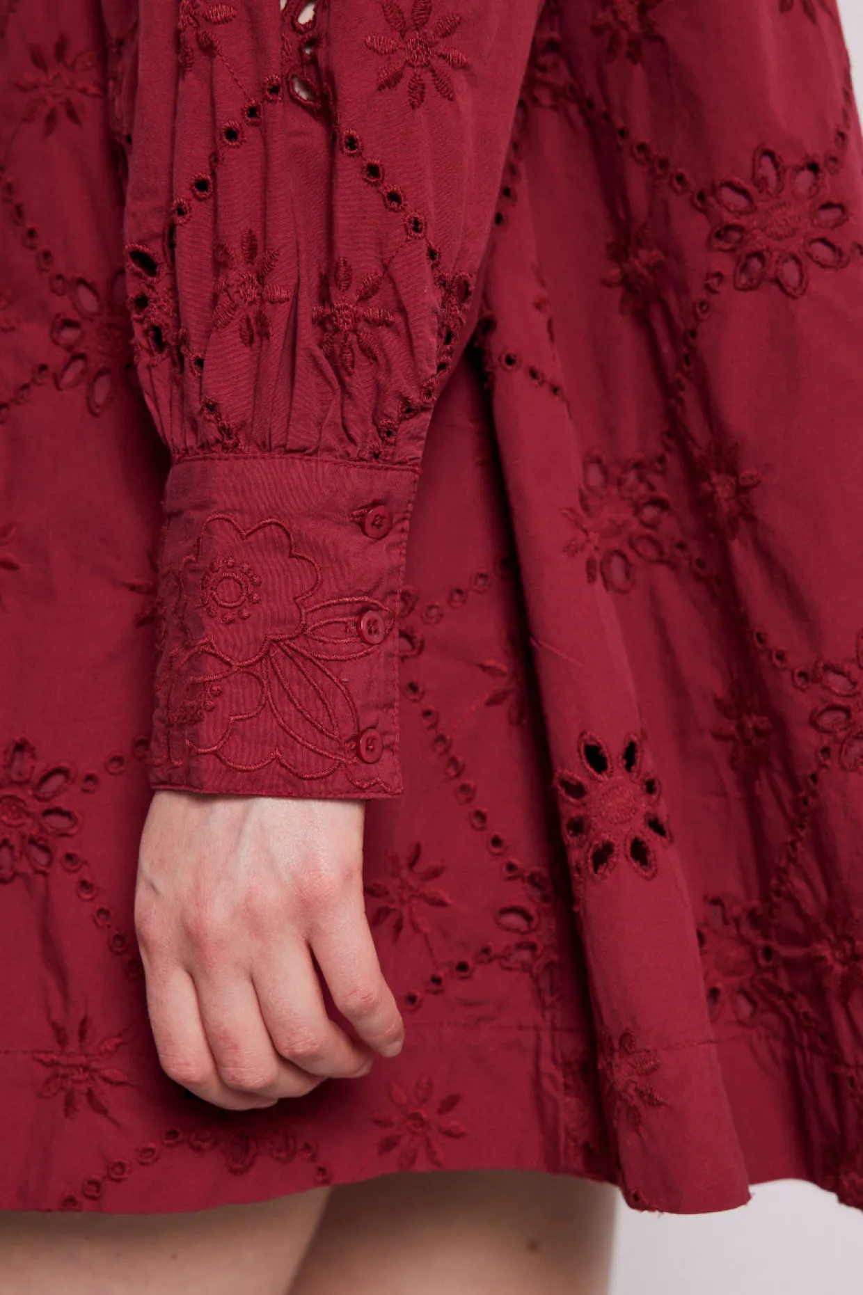 clementine embroidered collared mini dress - burgundy