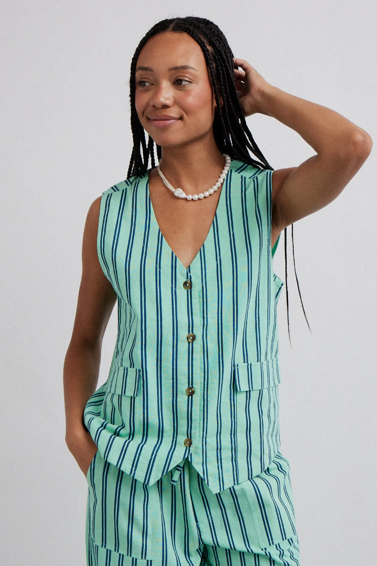 coco oversized waistcoat - mint stripe