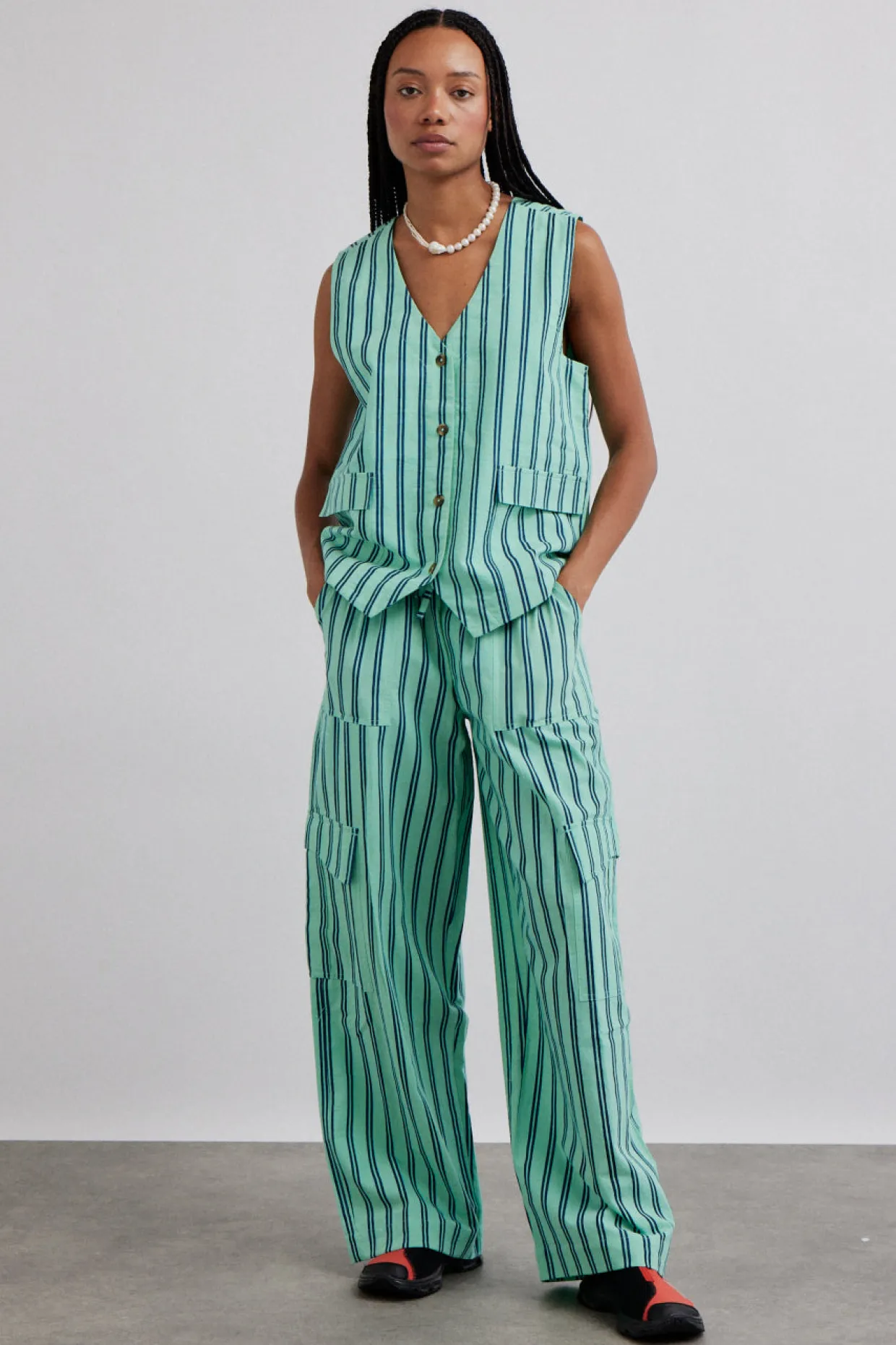 coco oversized waistcoat - mint stripe