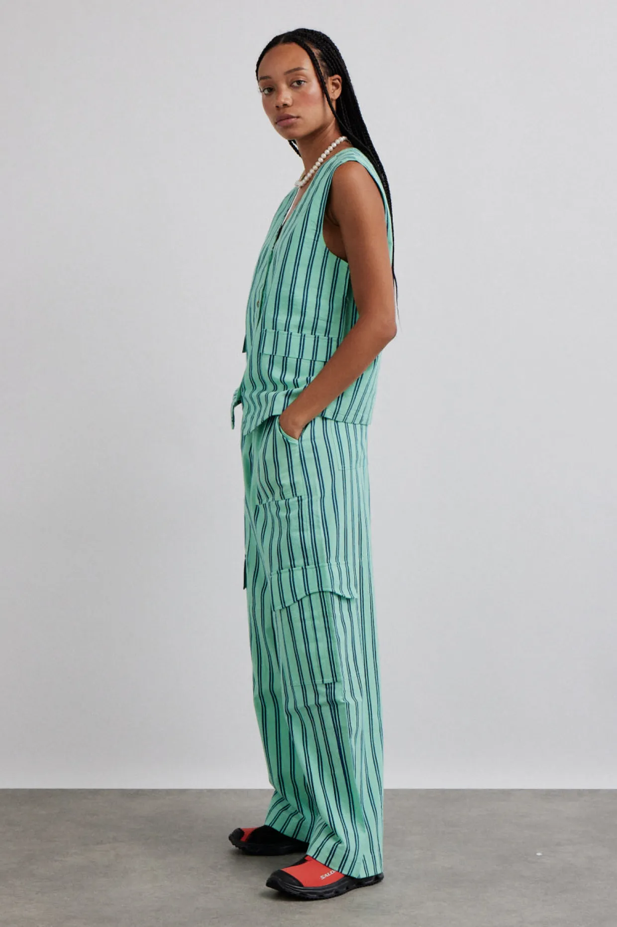 coco oversized waistcoat - mint stripe