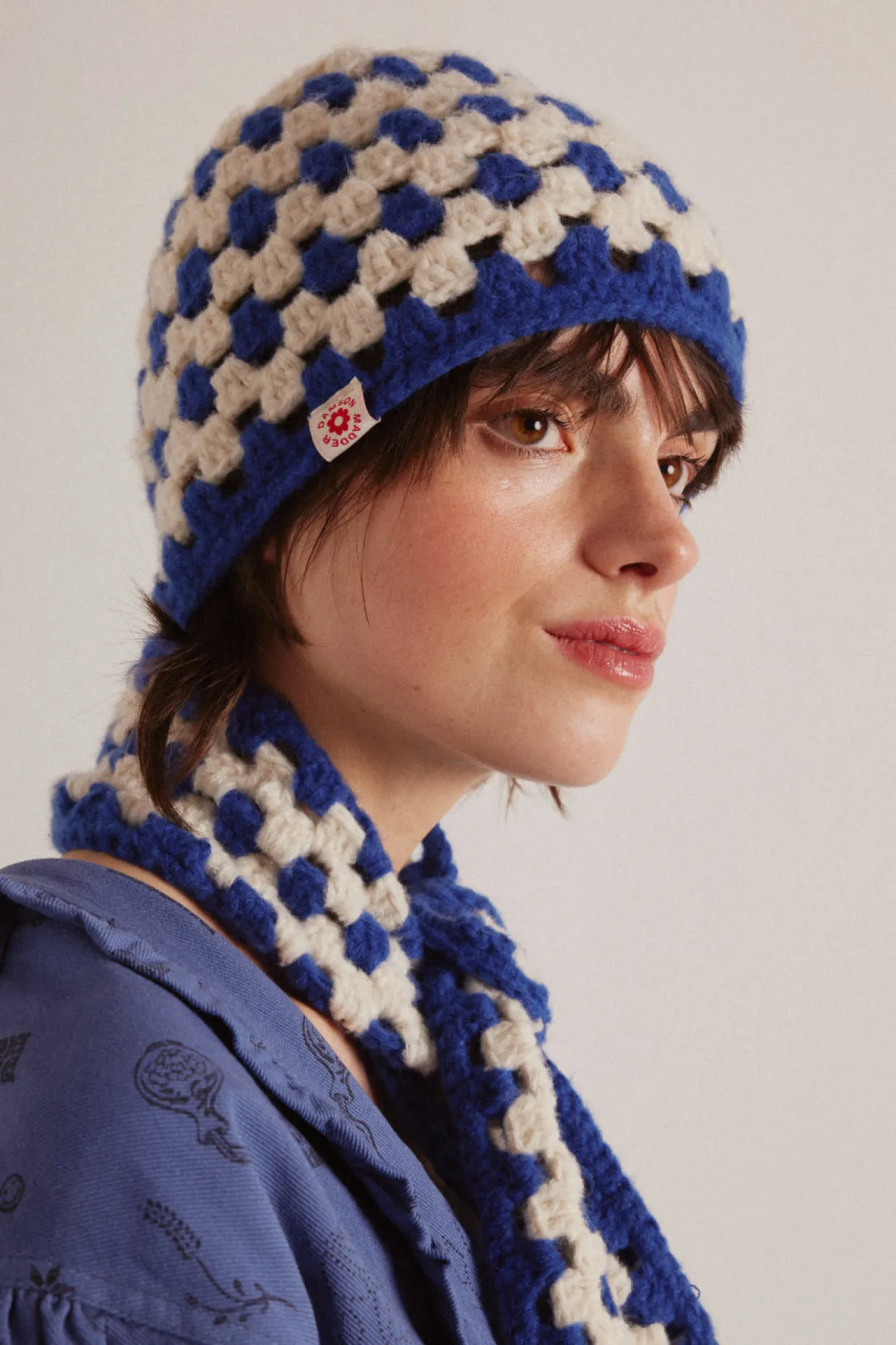 crochet stripe hat - blue