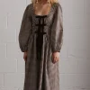dakota bow midi dress - chocolate check