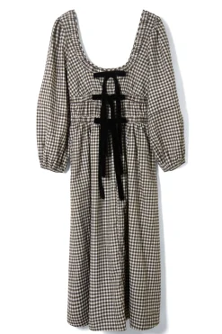 dakota bow midi dress - chocolate check