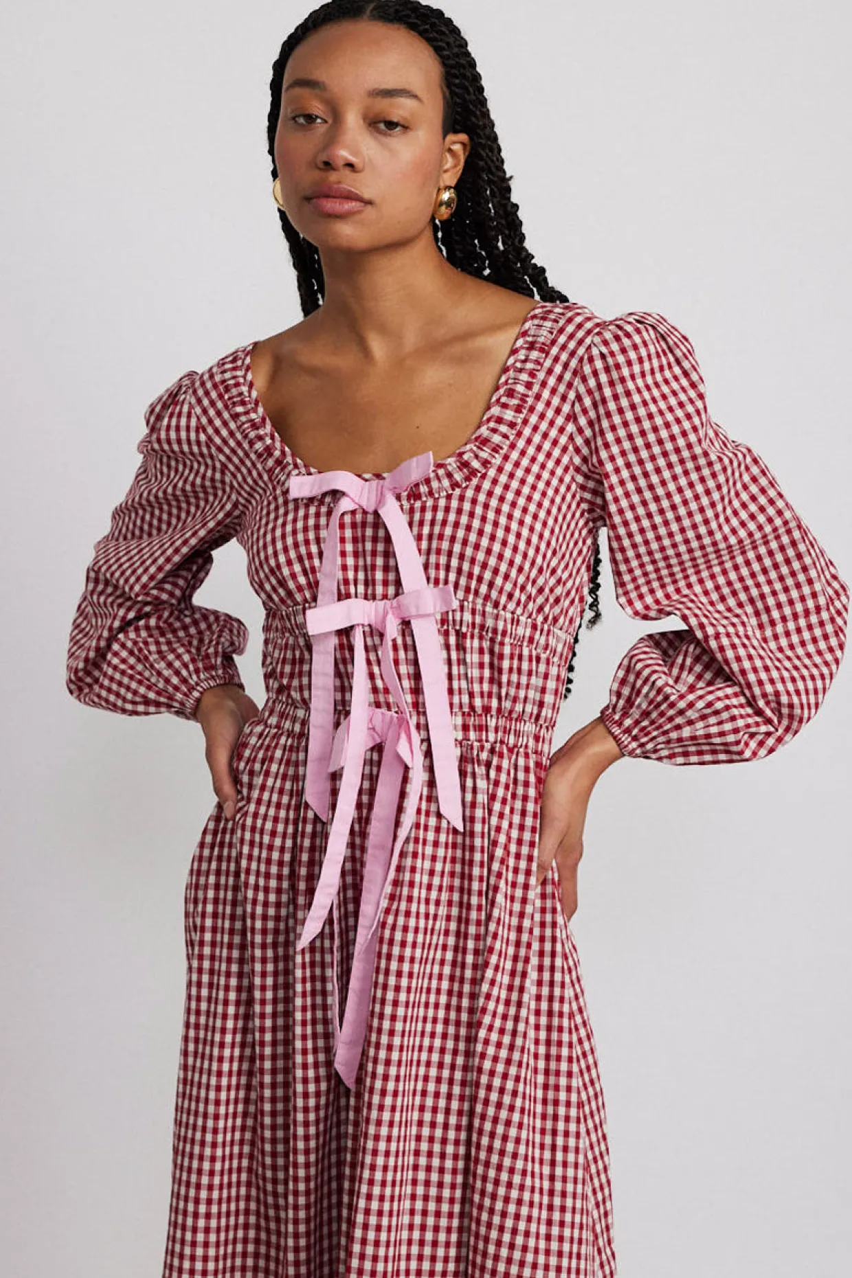 dakota bow midi dress - red gingham