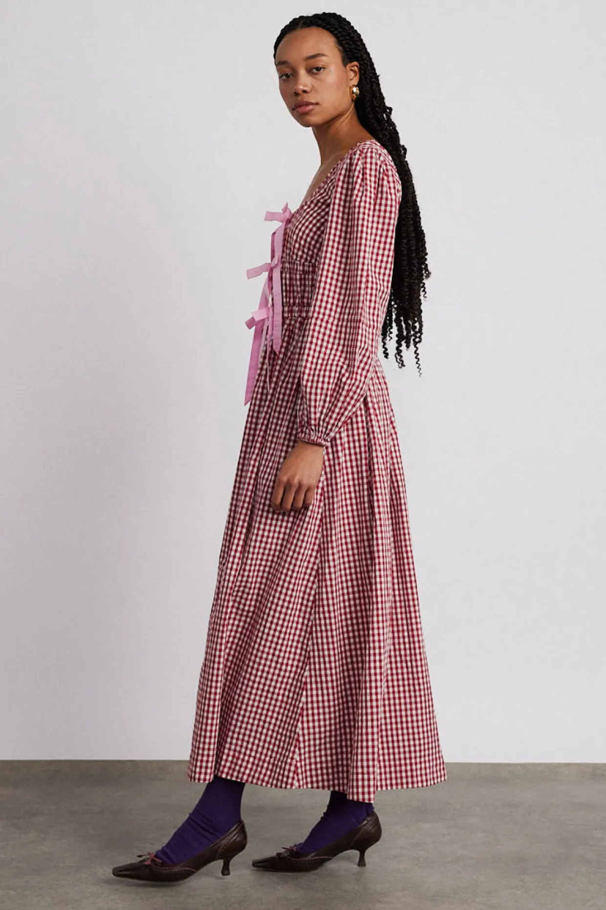dakota bow midi dress - red gingham