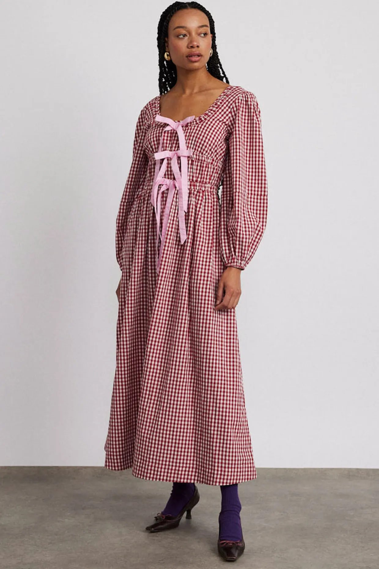dakota bow midi dress - red gingham