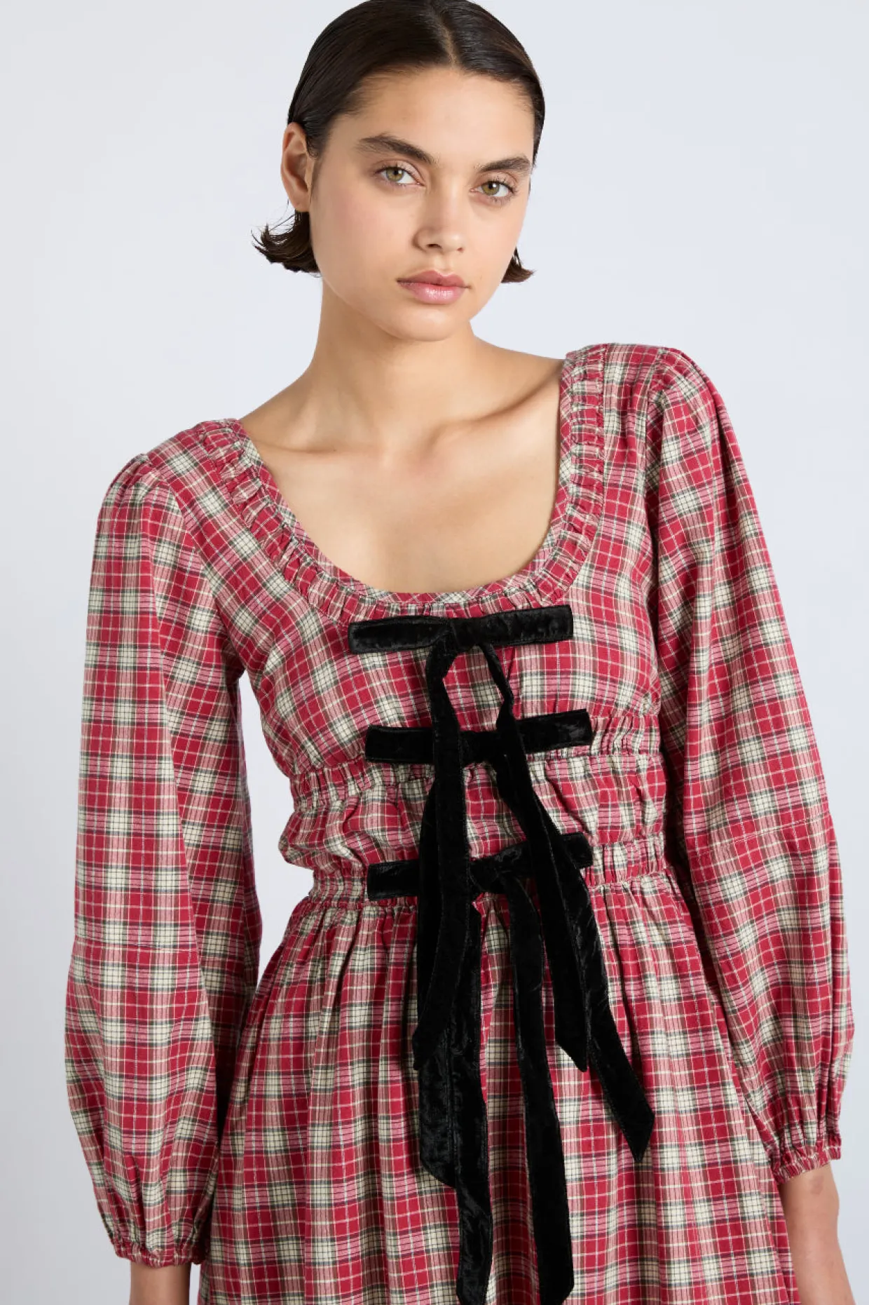 dakota bow midi dress - tartan
