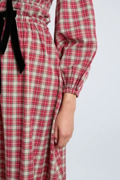 dakota bow midi dress - tartan