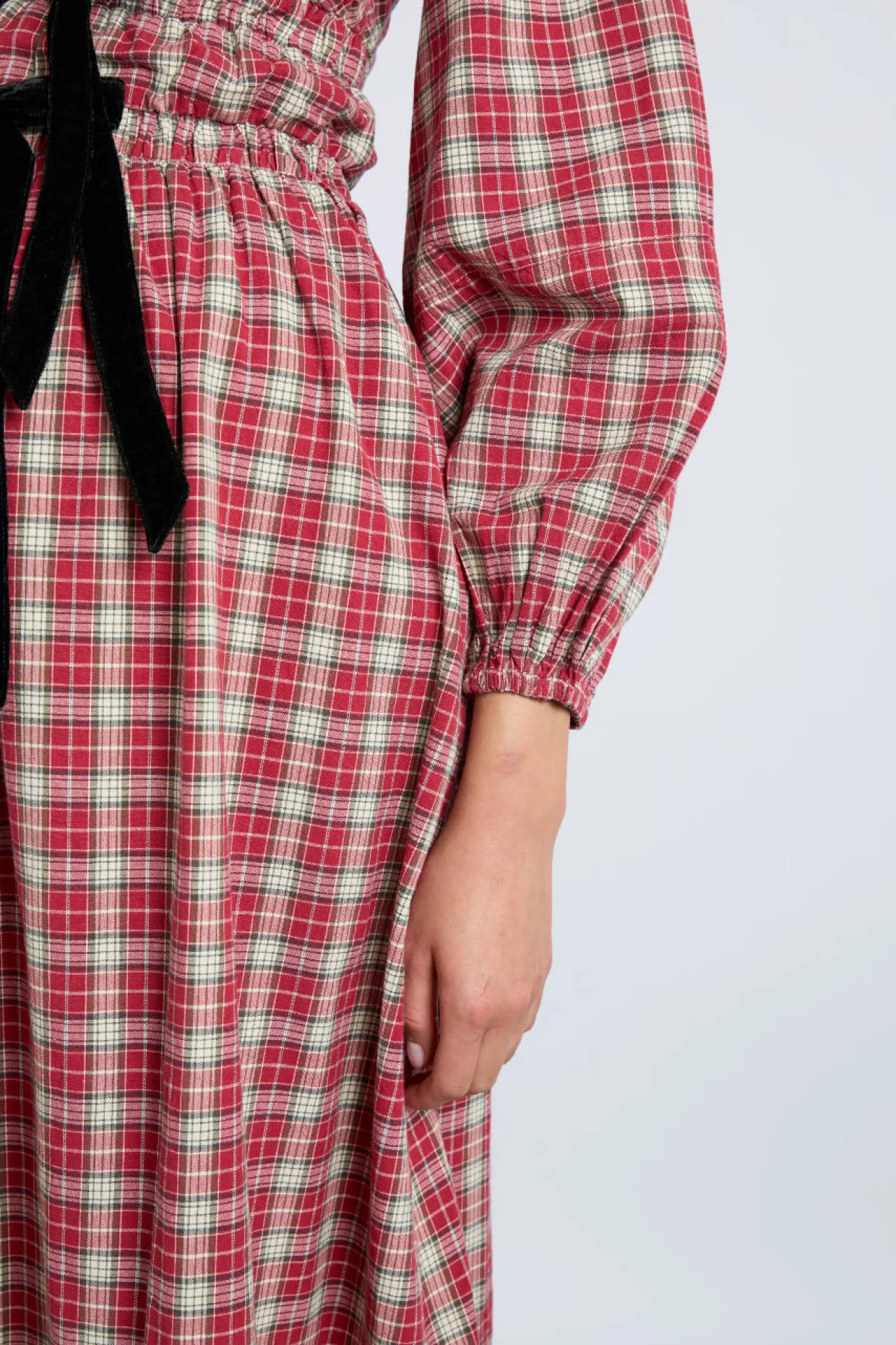 dakota bow midi dress - tartan