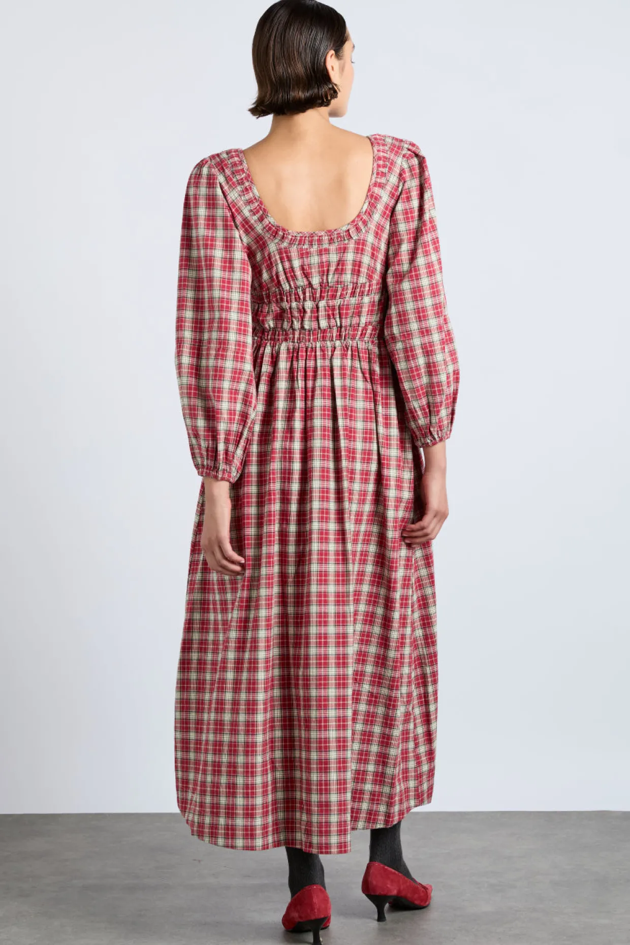 dakota bow midi dress - tartan
