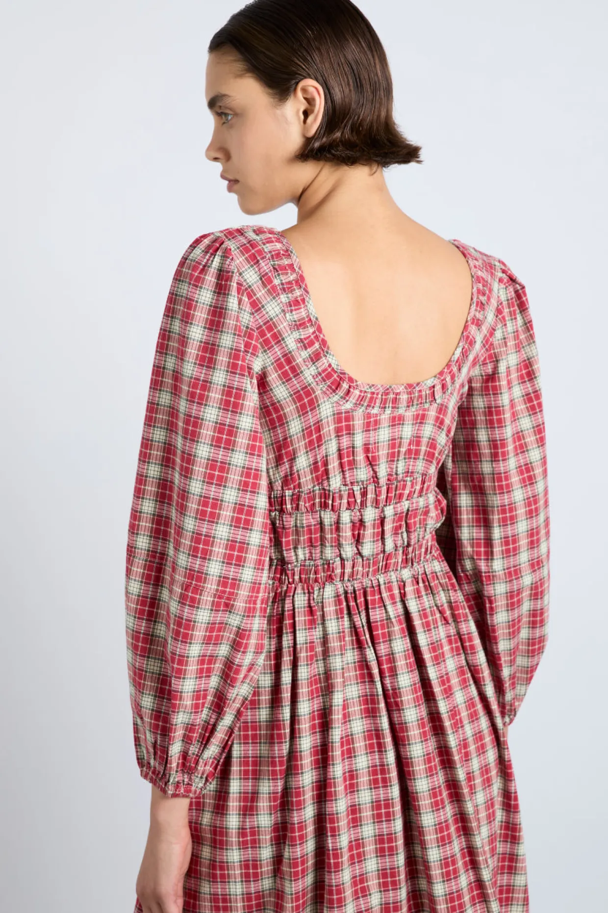 dakota bow midi dress - tartan