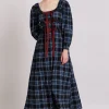 dakota midi dress - blue check