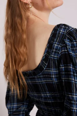 dakota midi dress - blue check