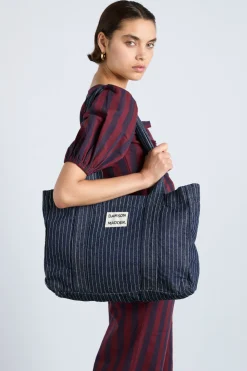 damson tote bag - denim pinstripe