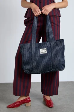 damson tote bag - denim pinstripe