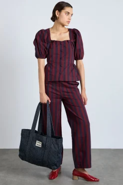 damson tote bag - denim pinstripe
