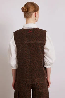 dilly denim gilet - dark leopard