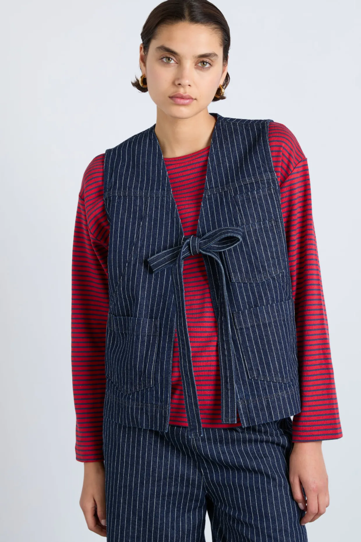 dilly gilet - navy pinstripe