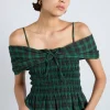 elsa shirred bardot cami - green check