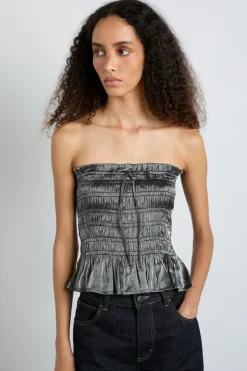 elsa shirred bardot cami - grey glass satin