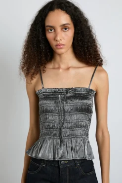elsa shirred bardot cami - grey glass satin
