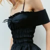 elsa shirred cami - black taffeta