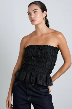 elsa shirred cami - black taffeta