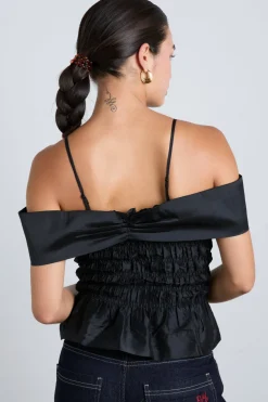 elsa shirred cami - black taffeta