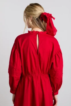embroidered bow scruchie in red
