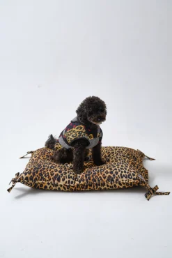 floor cushion pet bed - leopard print with bow detail