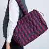 frill edge ruched tote bag - navy u0026 burgundy stripe