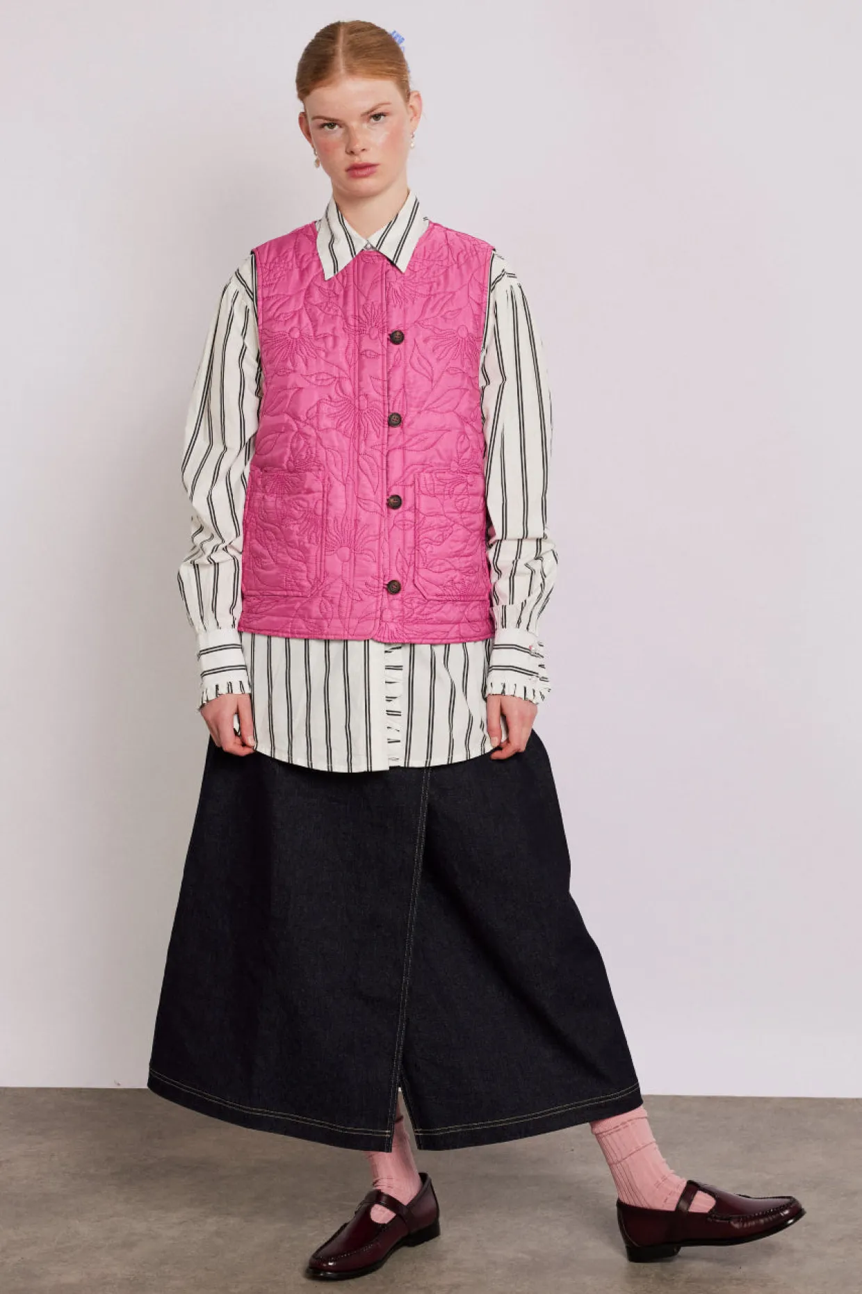 georgie reversible gilet - pink satin