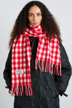 gingham scarf in responsible wool - red