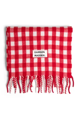 gingham scarf in responsible wool - red