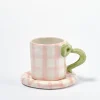 hand painted bow handle mug - pink gingham