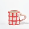 hand painted bow handle mug - red gingham