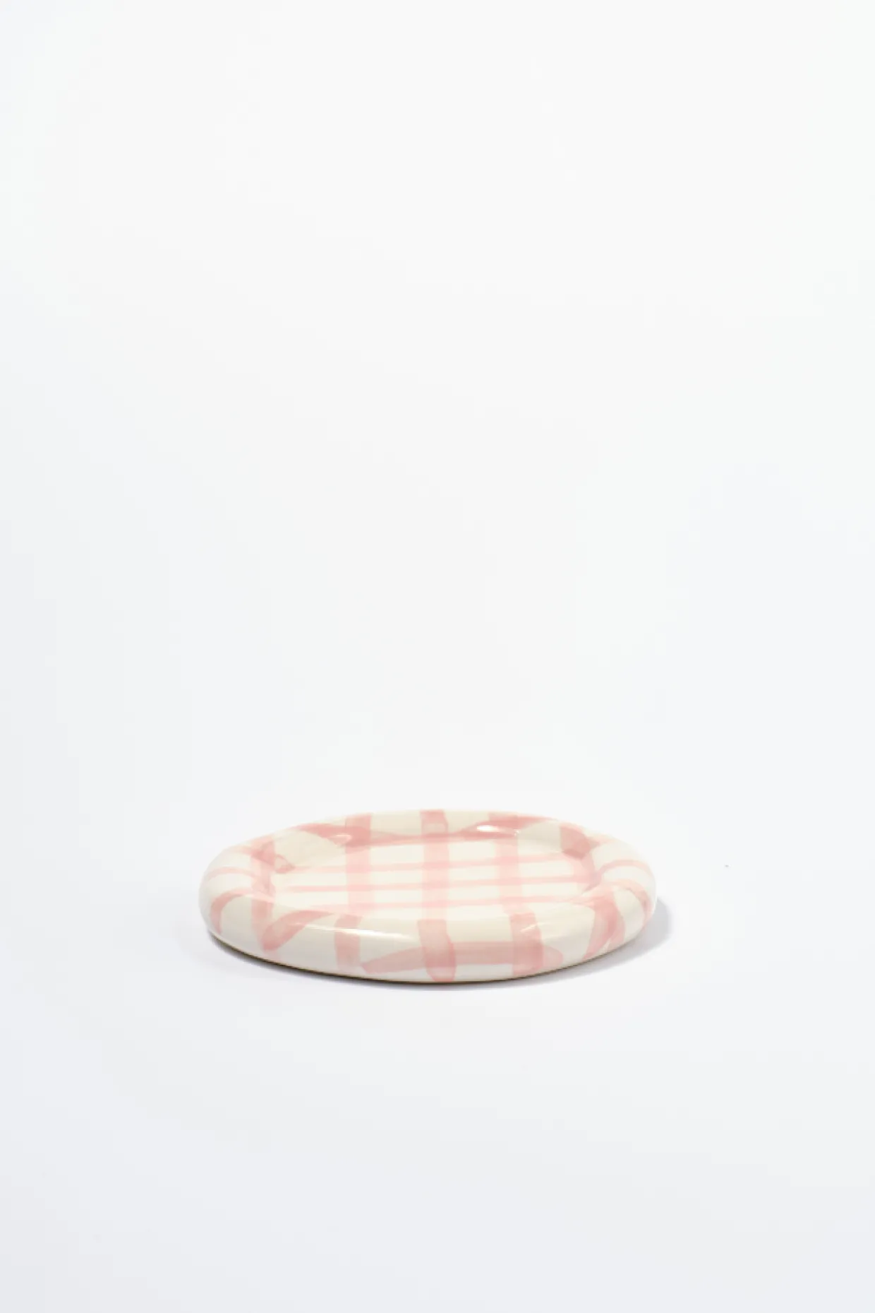 hand painted saucer - pink gingham