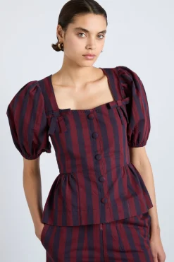 harriet blouse - burgundy and navy stripe