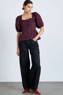 harriet blouse - burgundy and navy stripe