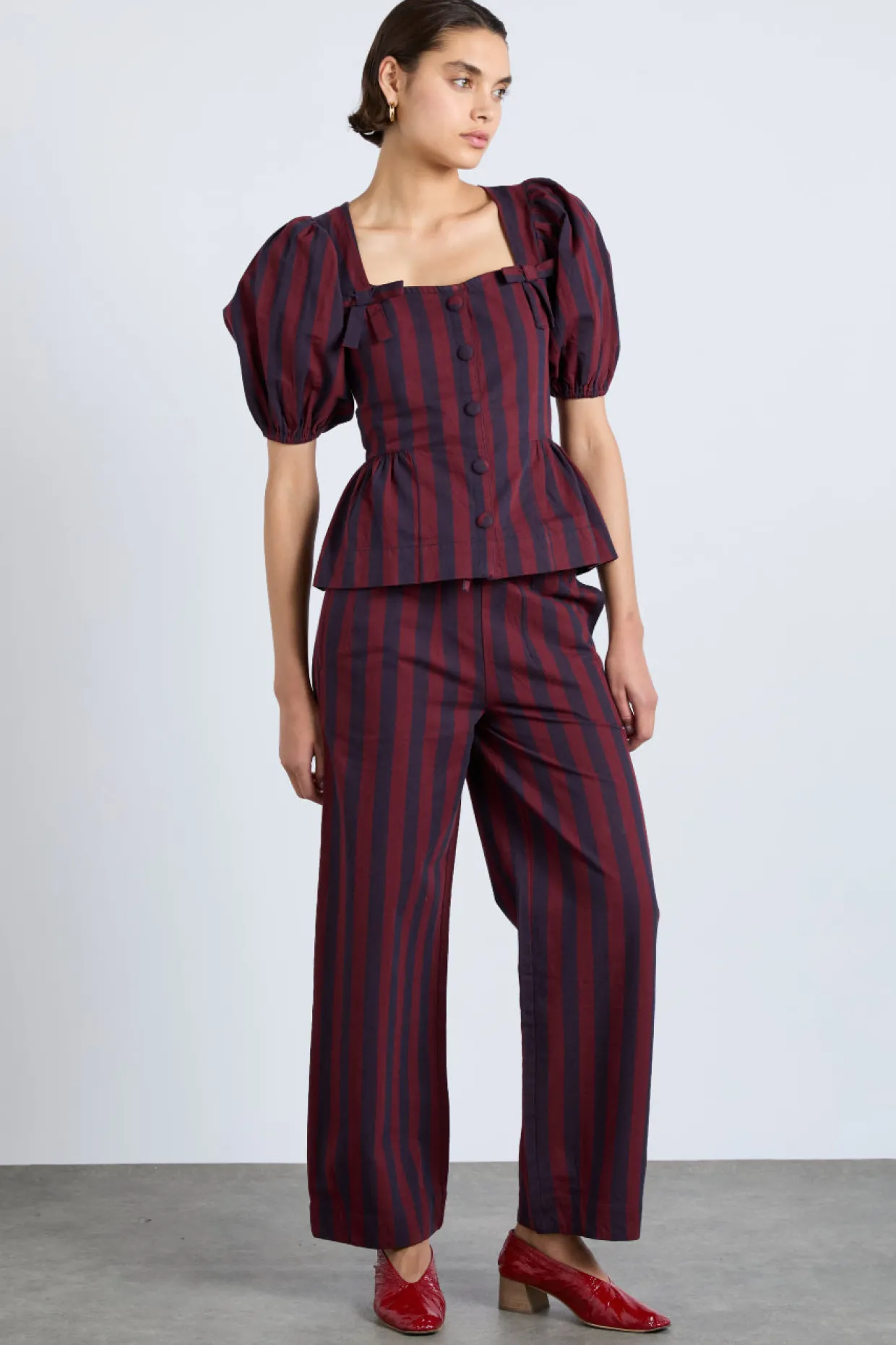 harriet blouse - burgundy and navy stripe