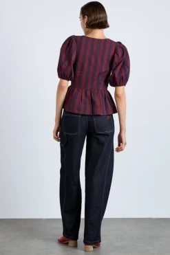 harriet blouse - burgundy and navy stripe