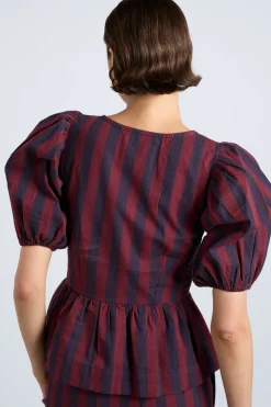 harriet blouse - burgundy and navy stripe