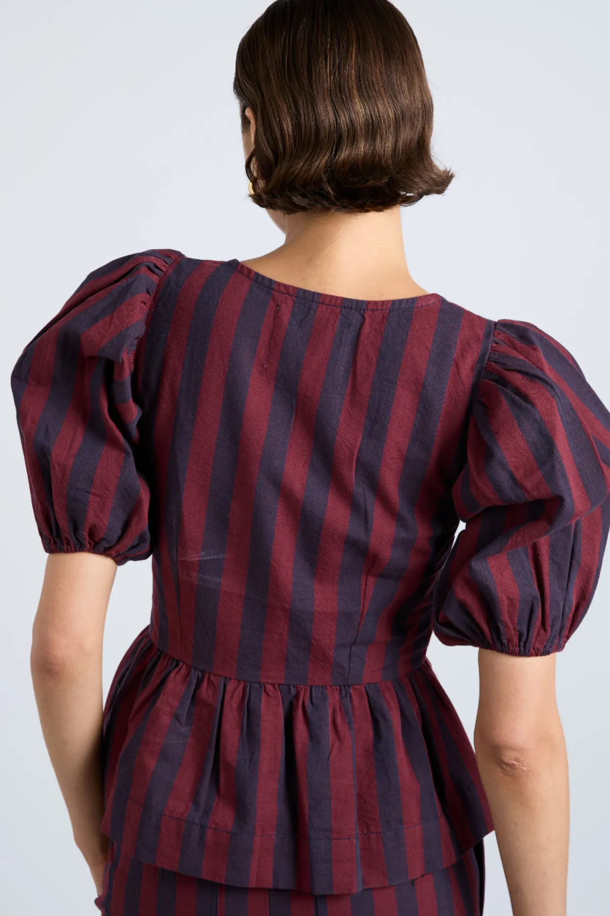 harriet blouse - burgundy and navy stripe