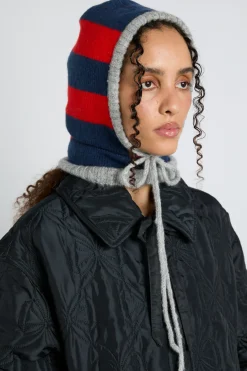 hood in red u0026 navy with grey tie